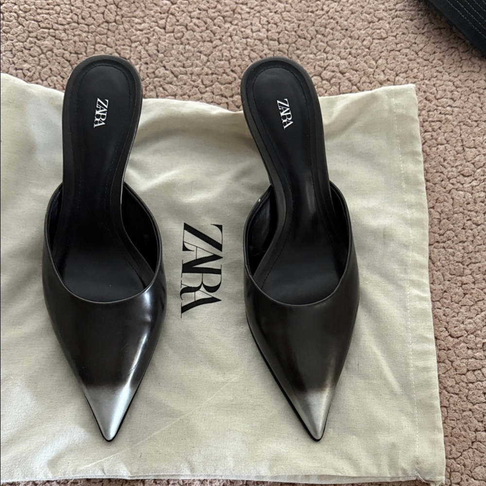 Zara Women's Sleek Black Pointed Mules